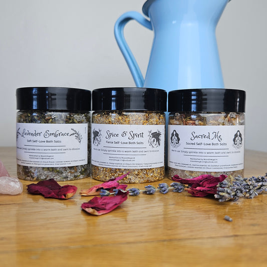 Witch’s Self-Love Bath Salts Set – 3 Ritual Soaks for Relaxation, Self-Care & Reawakening