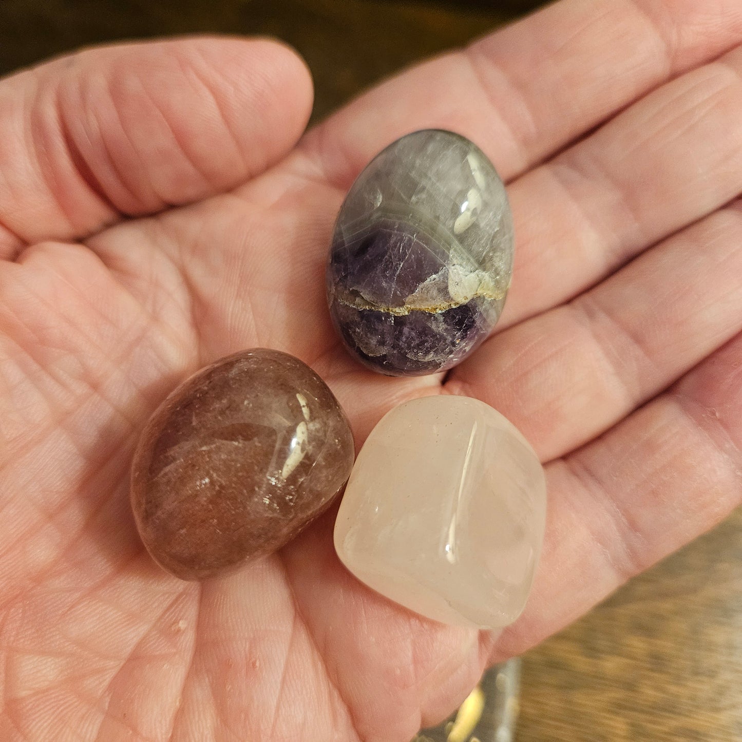Crystal Healing Bundle for Anxiety & Relaxation – Amethyst, Rose Quartz, Strawberry Quartz
