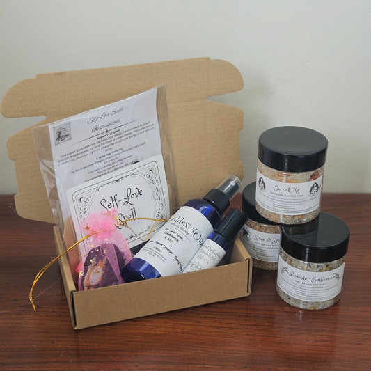 Self-Love Witch Kit – Bath Salts, Ritual Spray, Roll-On & Spell Set for Spiritual Wellness
