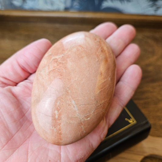 Large Orange/Peach Moonstone Palm Stone – Emotional Healing & Divine Feminine Power